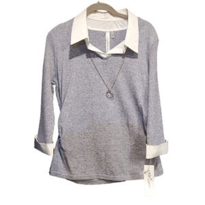 NY Collection ladies cotton  shirt sweater size large with detachable necklace